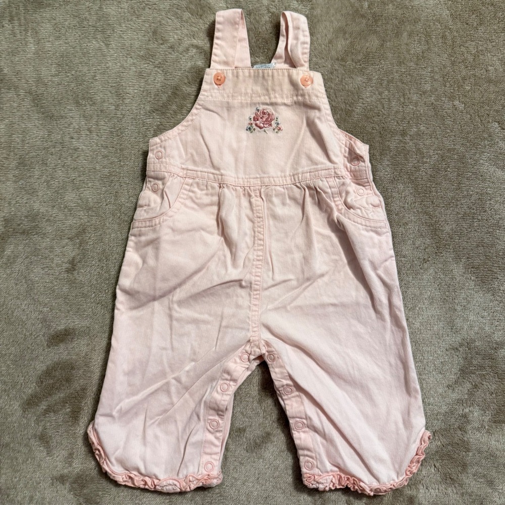 Vintage Gymboree Pink Corduroy Rose Floral Ruffle Overalls 0-3 Months 2002